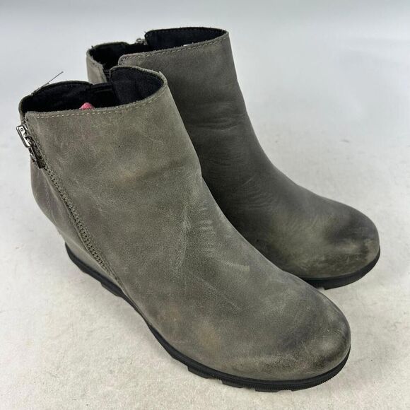 Sorel Women's Joan of Arctic Wedge II Zip Booties US 9.5 Gray Leather Ankle Boot - Picture 4 of 10